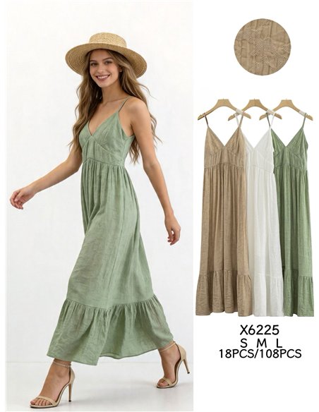 Vestido longo de alças finas com efeito amassado