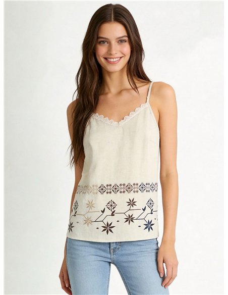 Lin de dessus brodé ethnique