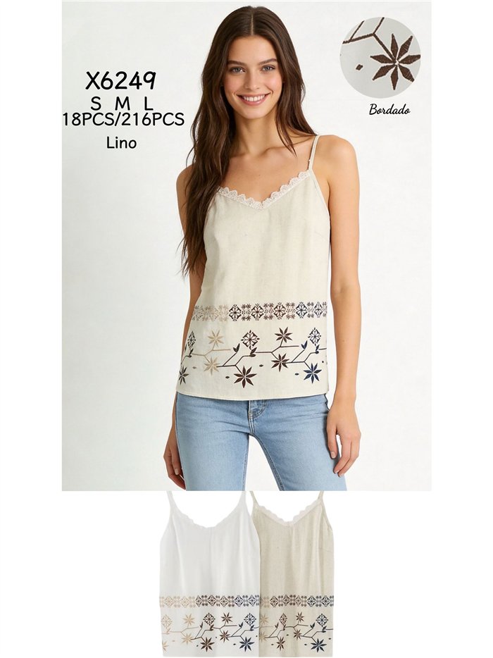 Lin de dessus brodé ethnique