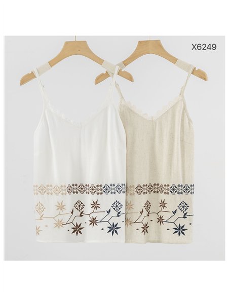 Lin de dessus brodé ethnique