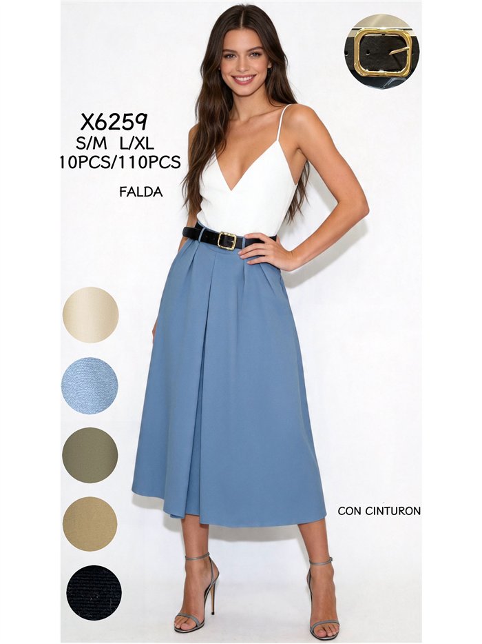 Belted A line midi skirt