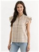 Checked ruffle sleeve blouse