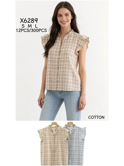 Checked ruffle sleeve blouse 2