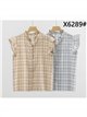 Checked ruffle sleeve blouse