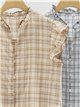 Checked ruffle sleeve blouse