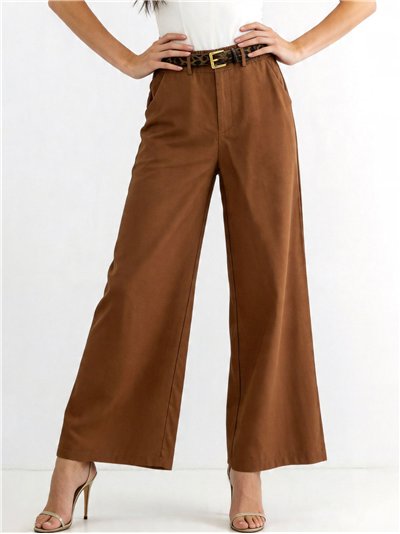 Pantalón palazzo con cinturón animal print