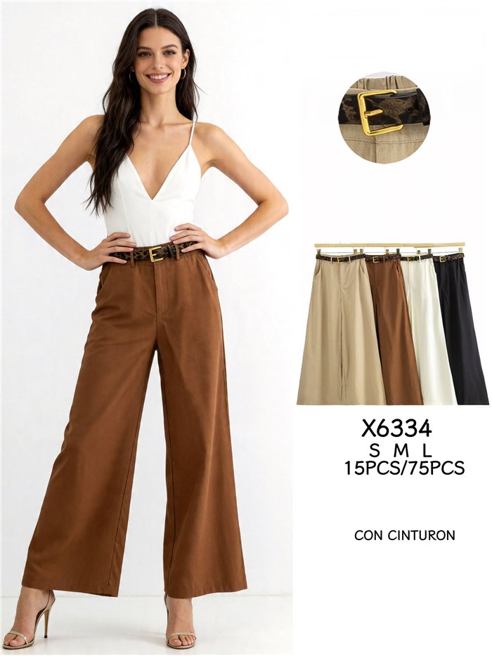 Pantalón palazzo con cinturón animal print