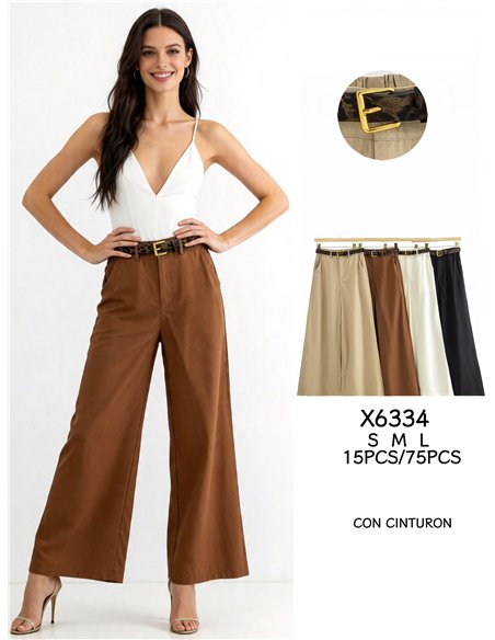 Pantalón palazzo con cinturón animal print