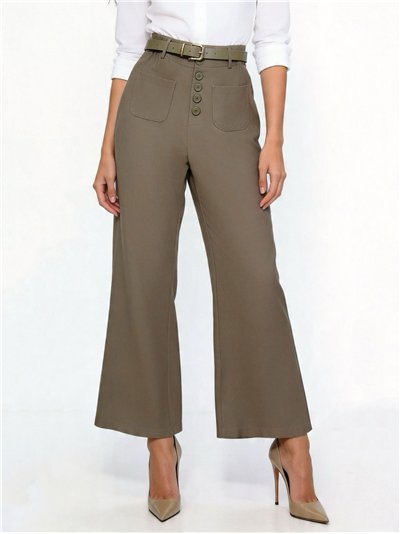 Pantalón flare botones con cinturón