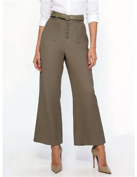 Pantalón flare botones con cinturón
