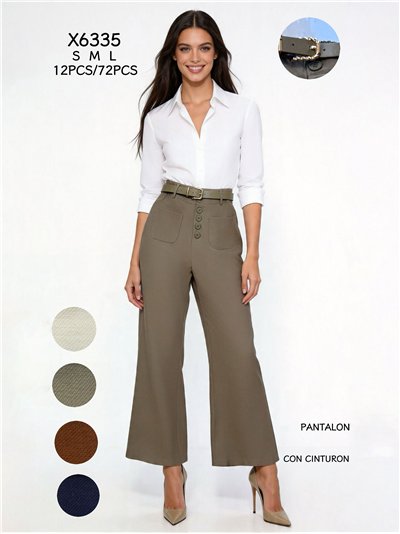 Pantalón flare botones con cinturón 2