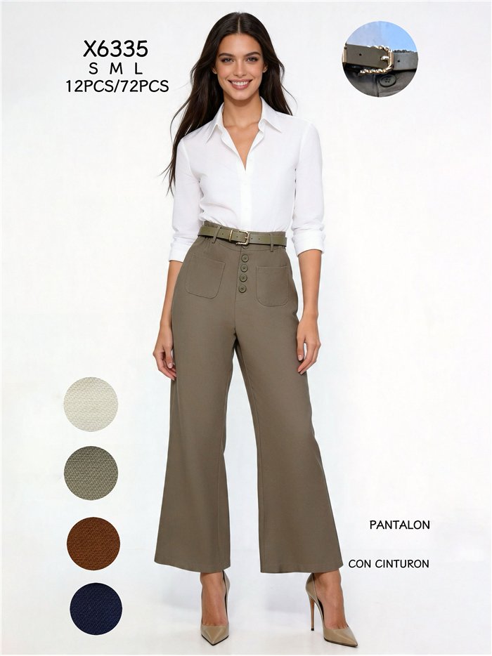 Pantalón flare botones con cinturón