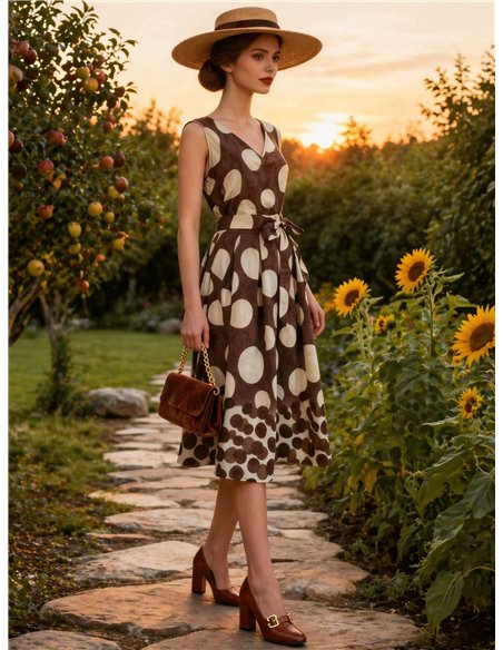 Conjunto top lunares y falda midi con lazada