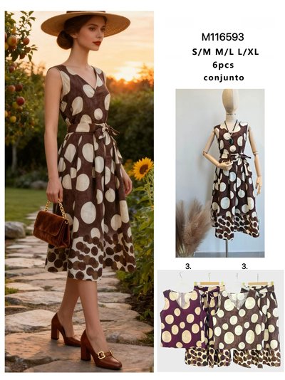 Conjunto top lunares y falda midi con lazada 2