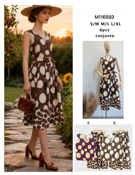 Conjunto top lunares y falda midi con lazada