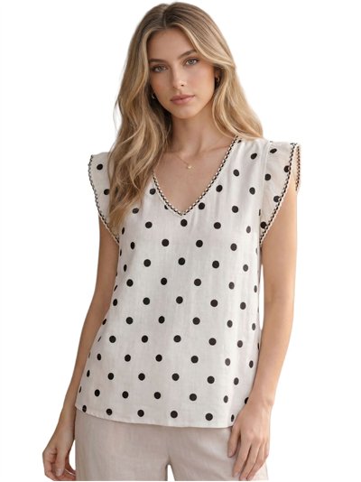 Leinenbluse mit Polka-Dots und Rüschen