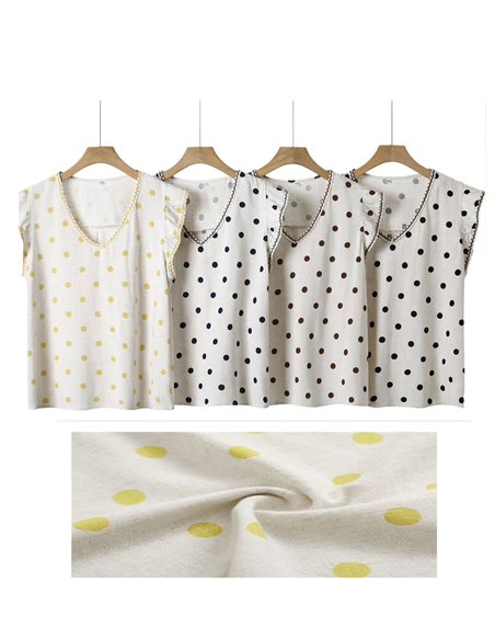 Leinenbluse mit Polka-Dots und Rüschen