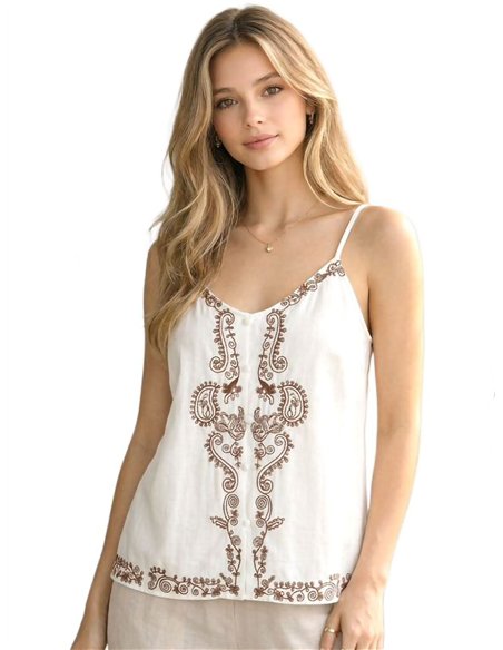 Top lino de tirantes bordado con lentejuelas