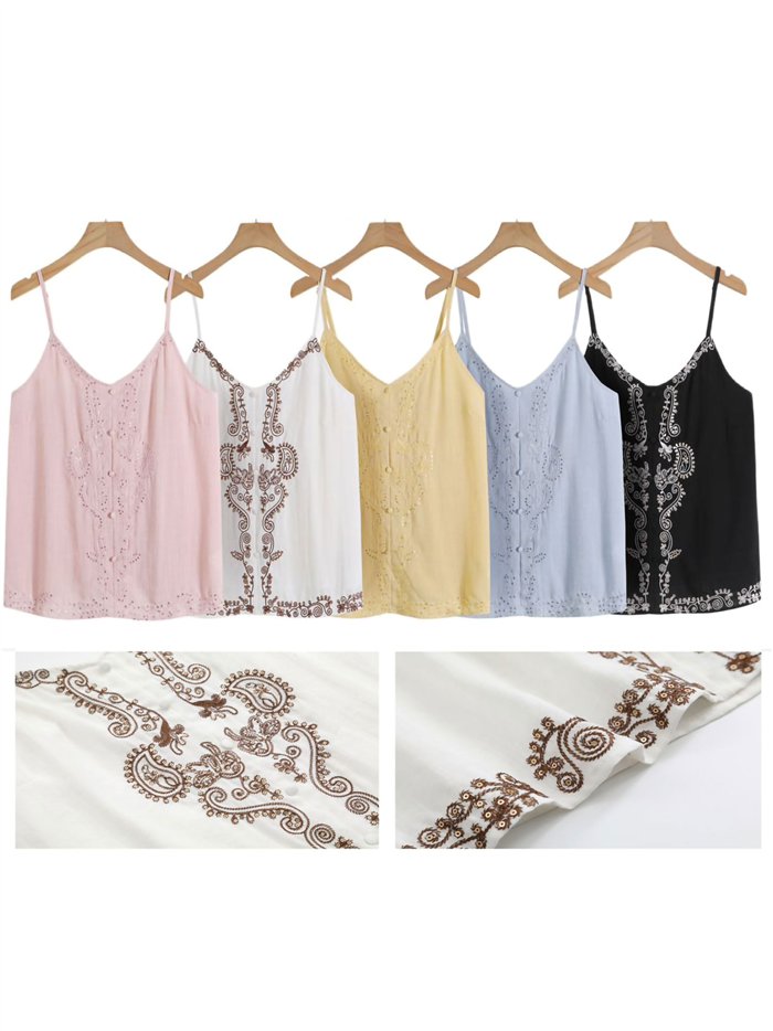 Top lino de tirantes bordado con lentejuelas