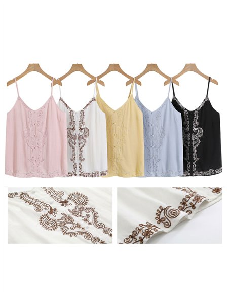 Top lino de tirantes bordado con lentejuelas