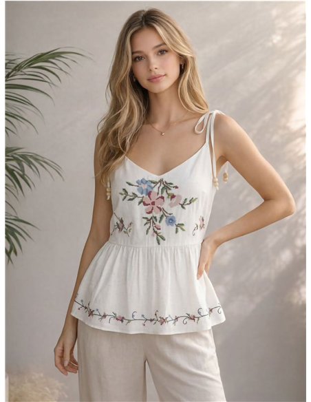 Floral embroidered peplum top