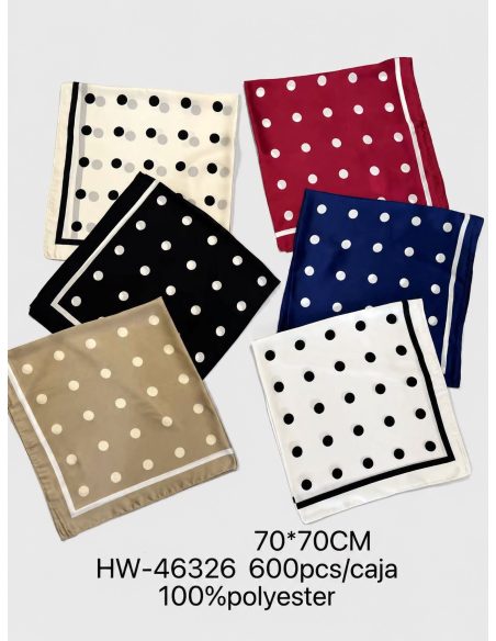 Foulard carré classique à pois en soie effet soie | HY-HW-46326