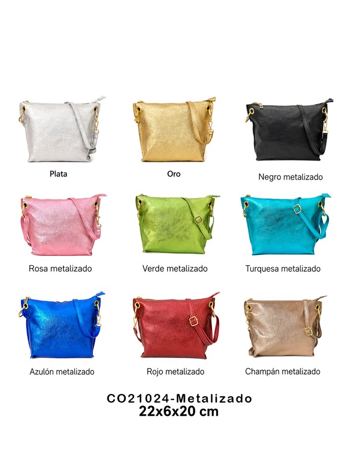 Bolso bandolera de piel metalizada