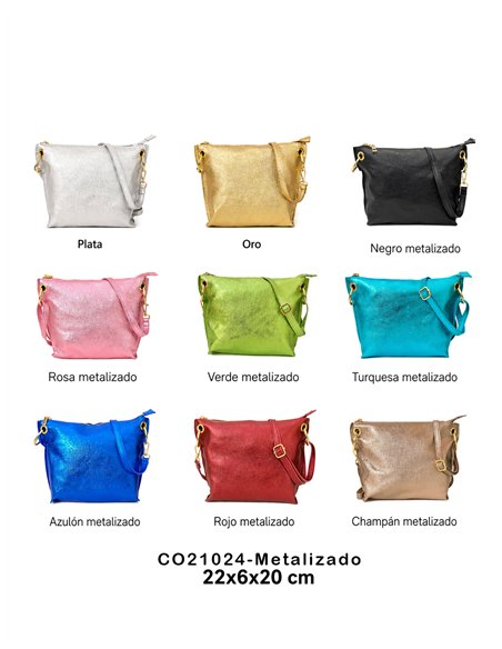 Bolso bandolera de piel metalizada