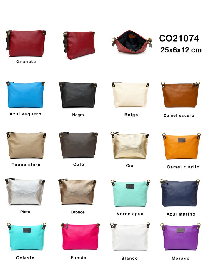 Bolso bandolera plano de piel con cremallera