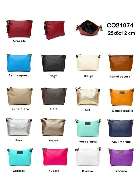 Bolso bandolera plano de piel con cremallera