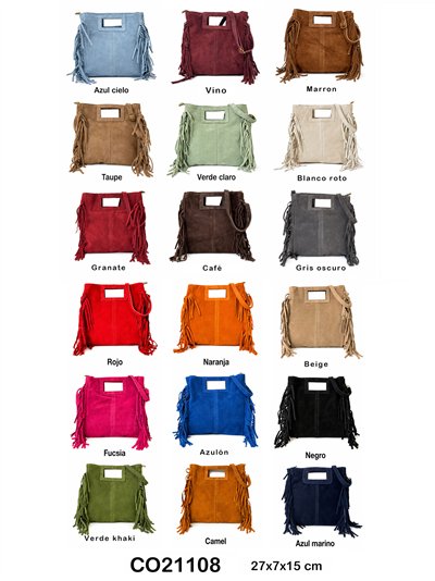 Bolso bandolera piel serraje con flecos 2