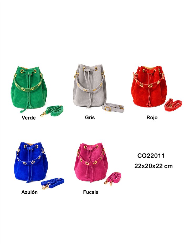 Bolso bombonera piel serraje con ojales