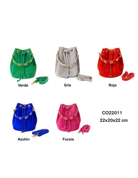 Bolso bombonera piel serraje con ojales