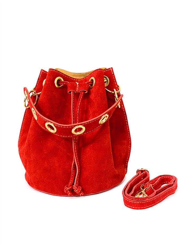 Bolso bombonera piel serraje con ojales