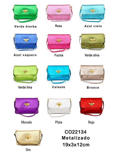 Bolso bandolera metalizado con adorno abeja