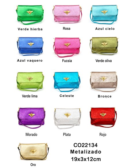 Bolso bandolera metalizado con adorno abeja