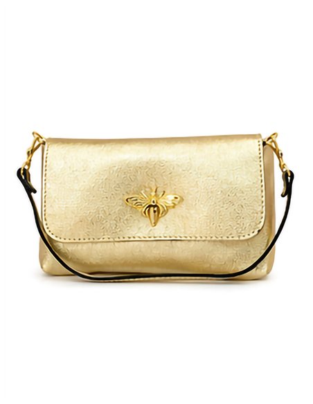 Bolso bandolera metalizado con adorno abeja