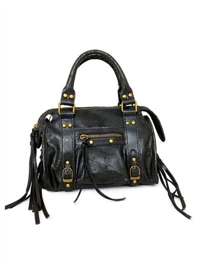 Bolso bowling de piel con flecos y tachuelas 2