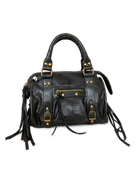 Bolso bowling de piel con flecos y tachuelas