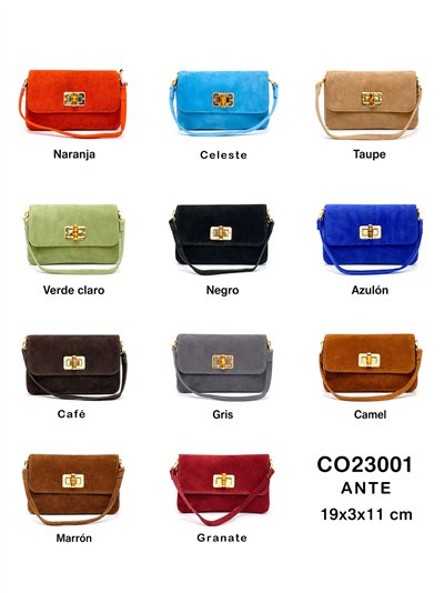 Bolso bandolera piel serraje con cierre metálico