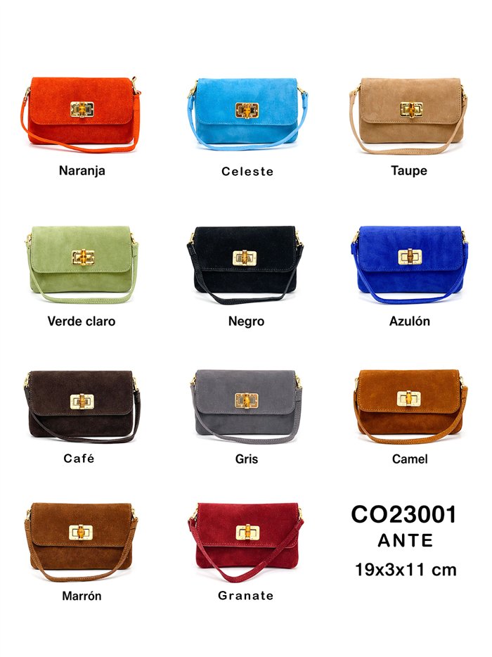 Bolso bandolera piel serraje con cierre metálico