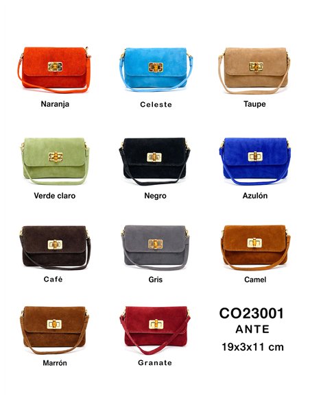 Bolso bandolera piel serraje con cierre metálico