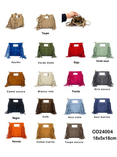 Mini bolso bandolera piel serraje con flecos