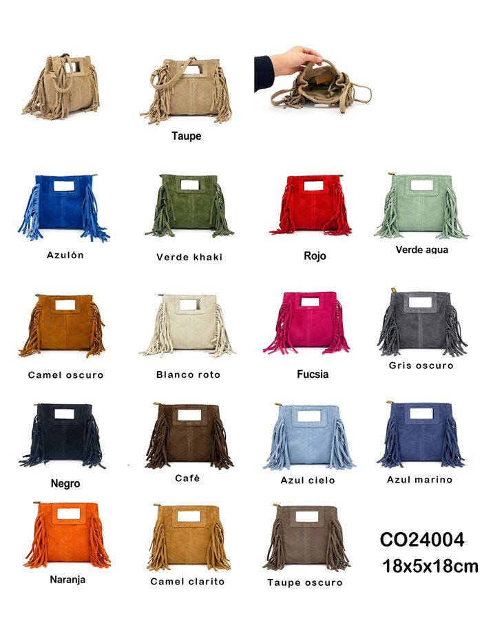 Mini bolso bandolera piel serraje con flecos