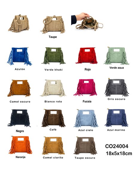 Mini bolso bandolera piel serraje con flecos