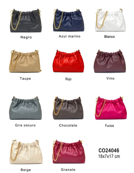 Geraffte Ledertasche mit Kette