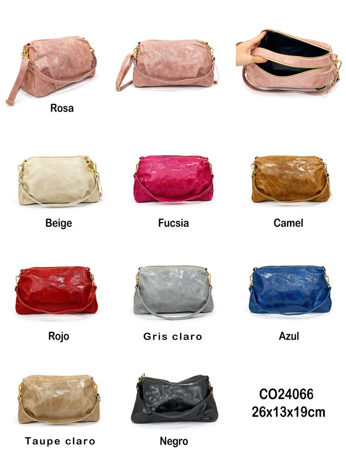 bolsa baguete de couro enrugado