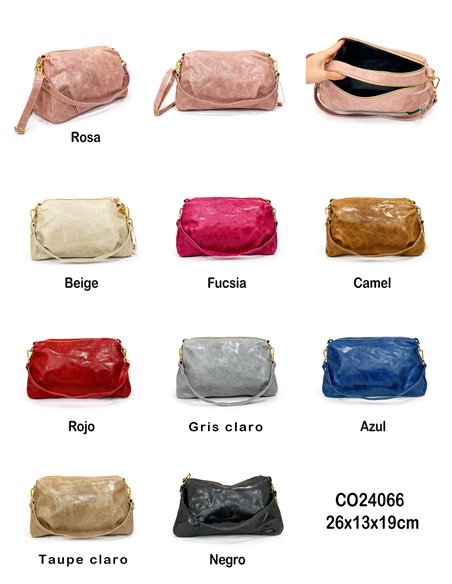 bolsa baguete de couro enrugado