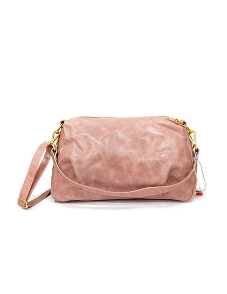 bolsa baguete de couro enrugado