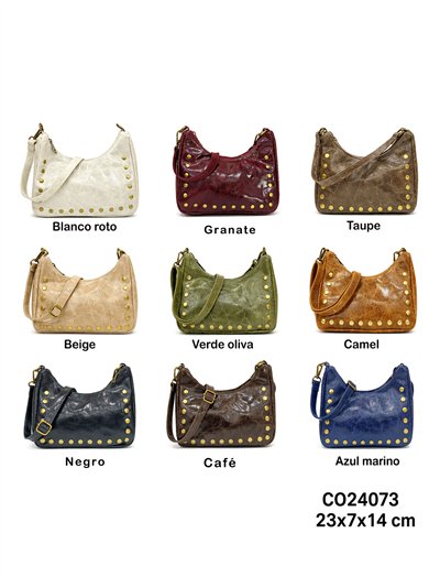 Bolso bandolera de piel efecto arrugado con tachas 2